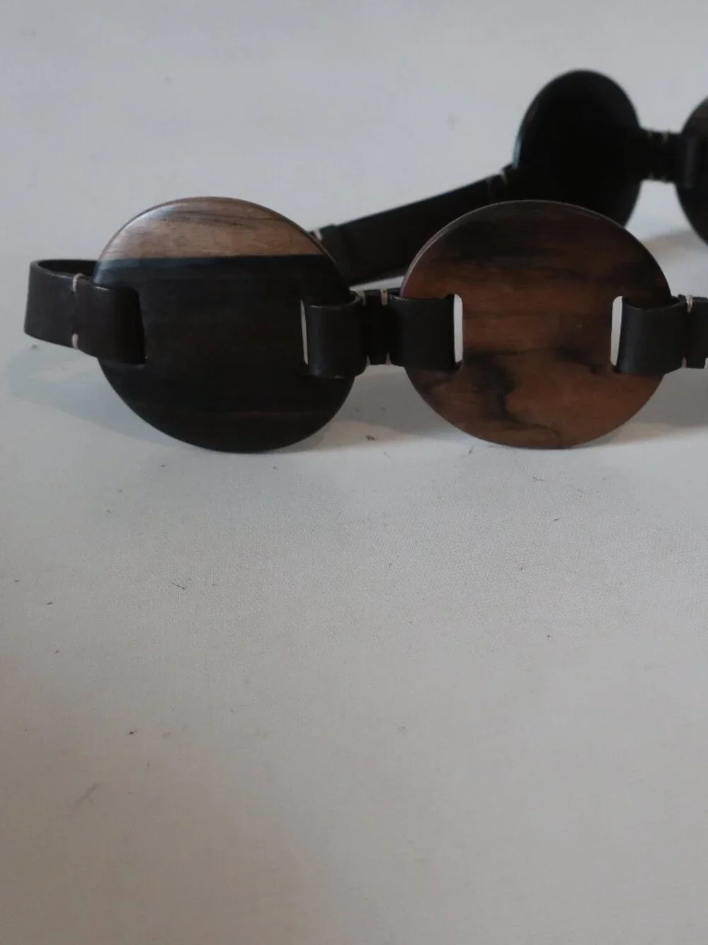 Womens Michael Kors Dark Brown (Item-5) Leather Wood Disc Waist Belt M-L
